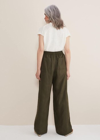 Phase Eight Lolita Drawstring Linen Trousers Khaki Canada | DYUNEK-408